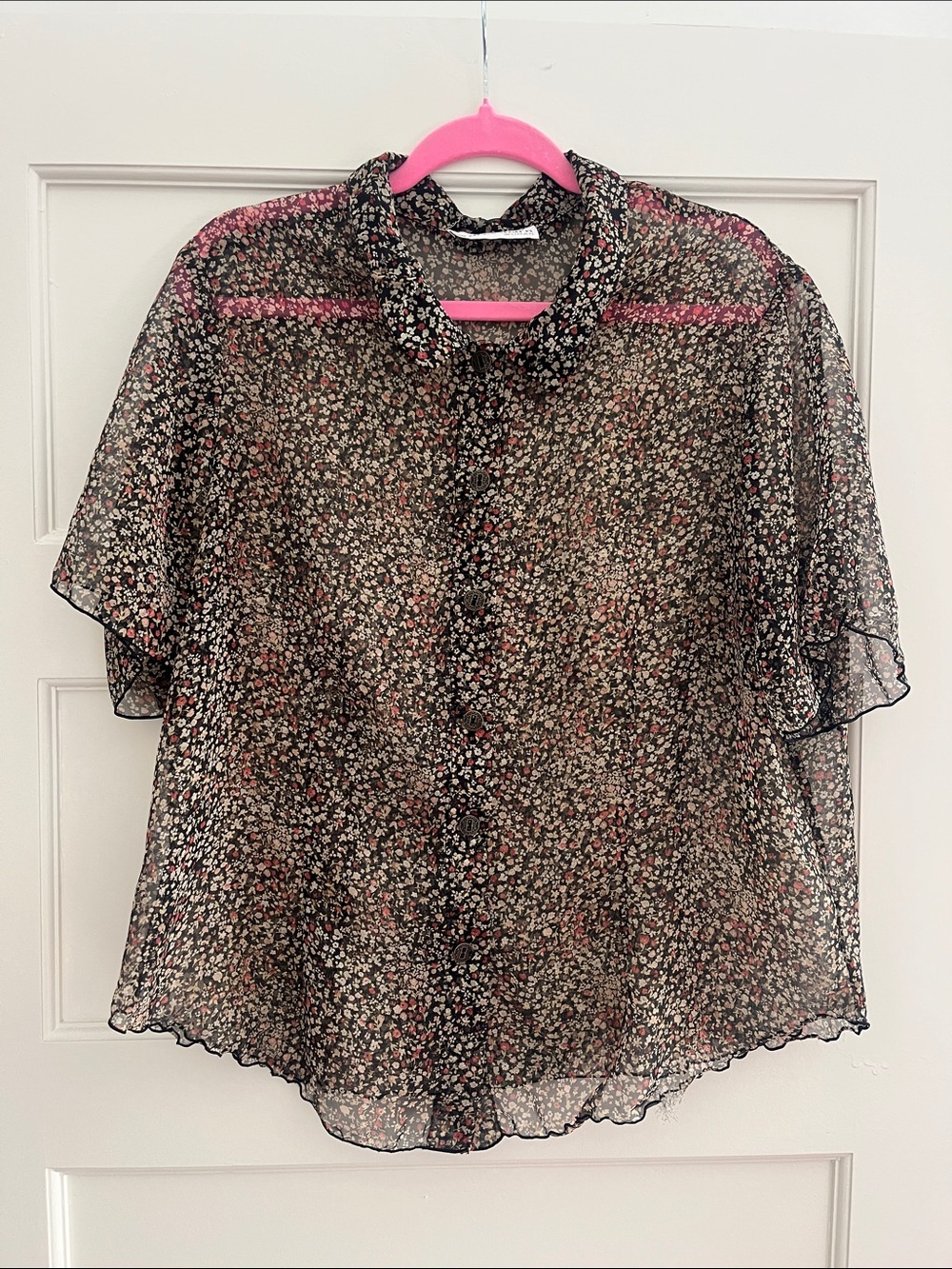 Dress Barn Black Sheer Ditsy Floral Button-Up Blouse
